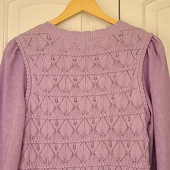 CURRENT AIR Long Sleeve Woven Textural Sweater Knit Top Lavender Size M - Picture 8 of 13